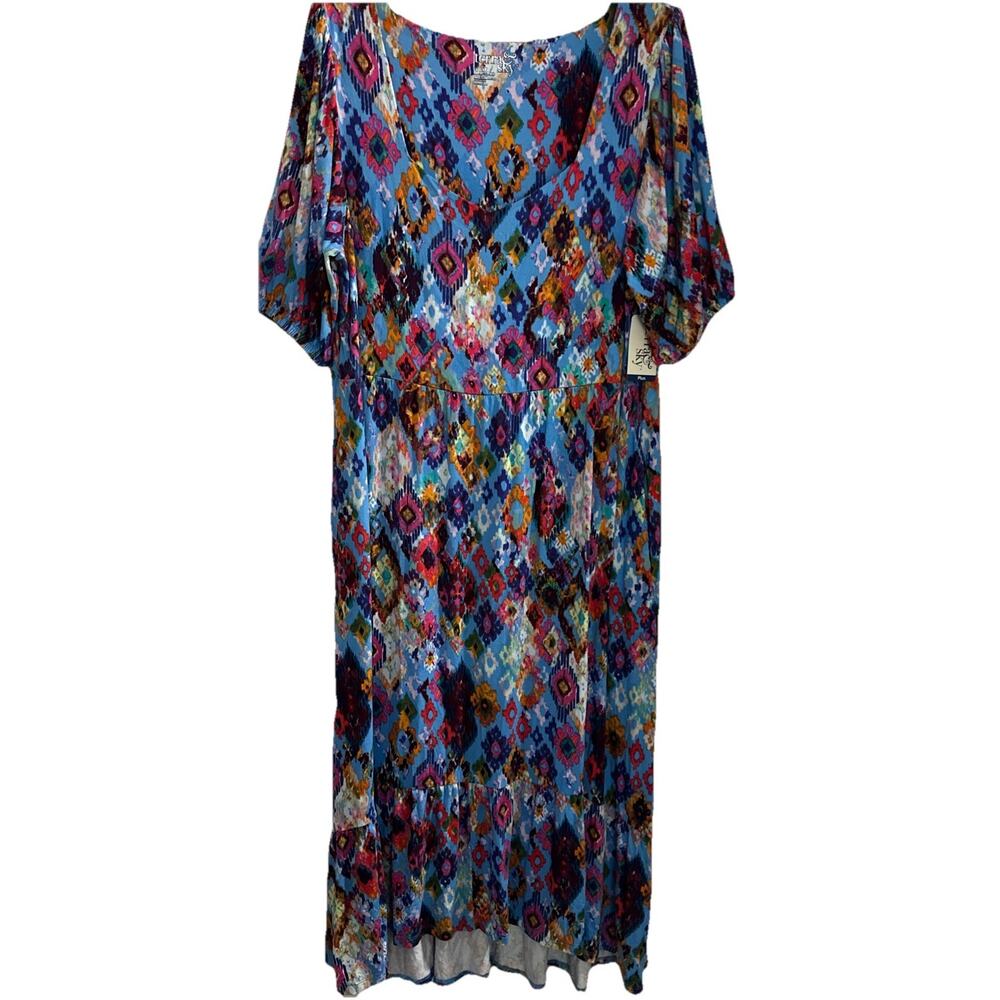 Terra & Sky Womens Sweetheart Tiered Knit Dress Floral Multi Color Maxi 1X 16/18